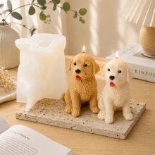 黃金獵犬幼犬矽膠蠟燭模具 DIY 狗狗蠟燭模具，適用於大豆蠟香氛蠟燭製作、樹脂、石膏、肥皂模具，居家裝飾禮品 - Golden - 查看 6