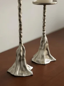 1pc/2pcs Vintage Silver Hammered Metal Candle Holder Set, Sculptural Candle Holders For Dining Table, Fireplace Mantel, Shelf And Home Decor Gift - A - View 5