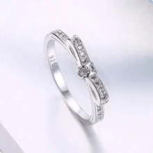 925 Sterling Silver Plated Bow AAA Zirconia Ring For Women Man Wedding Engagement Party Fashion Charm Jewelry - White - View 3