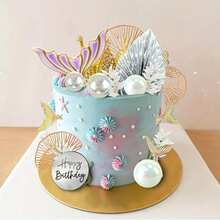 25 piezas/Set Decoraciones de Pastel Tema Oceánico Sirena, Cola de Sirena, Estrella de Mar, Coral, Conchas, Fiesta de Cumpleaños en la Playa - Multicolor - Ver 7