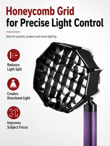 30cm Quick Detachable Octagonal Mini Softbox, Mini Bowens Mount Portable Photography Soft Light Diffuser, Includes Diffusion Cloth And Honeycomb Grid, Compatible With Mini Bowens Mount COB LED Photography Lights, Suitable For Outdoor Portrait, Vlog, Product Photography, Live Streaming - View 6