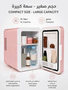 4L Mini Portable Dual-Use Skincare Fridge With Adjustable LED Makeup Mirror, Cold And Hot Functions, Suitable For Storing Cosmetics, Snacks And Beverages, For Bedroom, Office And Car Use - US A Type Plug(110-127V) - View 4