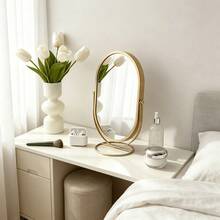 1 pièce Miroir de maquillage doré, miroir de maquillage de luxe de bureau convenant pour la chambre, miroir ovale élégant rotatif, miroir de vanité pour dortoir - Multicolore - Voir 5