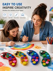 12 Color Solid Watercolor Paint Set, Vibrant, Water-Soluble Painting Tool, Built-In Brush, Dust-Proof Sealed Box, 4 Color Options: Red, Yellow, Blue, Green, Lightweight And Portable Travel Art Tool, Suitable For Sketching, Doodling And Handicrafts, Beginner Use, Especially Suitable For Indoor And Outdoor Painting Creation - Solid Watercolor Paint Set - View 5