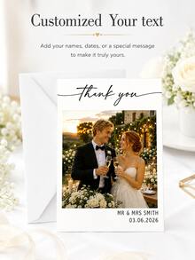 Tarjetas de agradecimiento personalizadas con foto de pareja y sobres, tarjetas de felicitación con nombre y fecha de recién casados personalizados, sube tu foto de boda romántica al atardecer, tarjetas de agradecimiento, tarjetas de regalo de boda, tarjetas de agradecimiento a los invitados, tarjetas de invitación de estilo floral blanco minimalista premium, adecuadas para boda, fiesta, aniversario, regalo, decoración - Multicolor - Ver 2