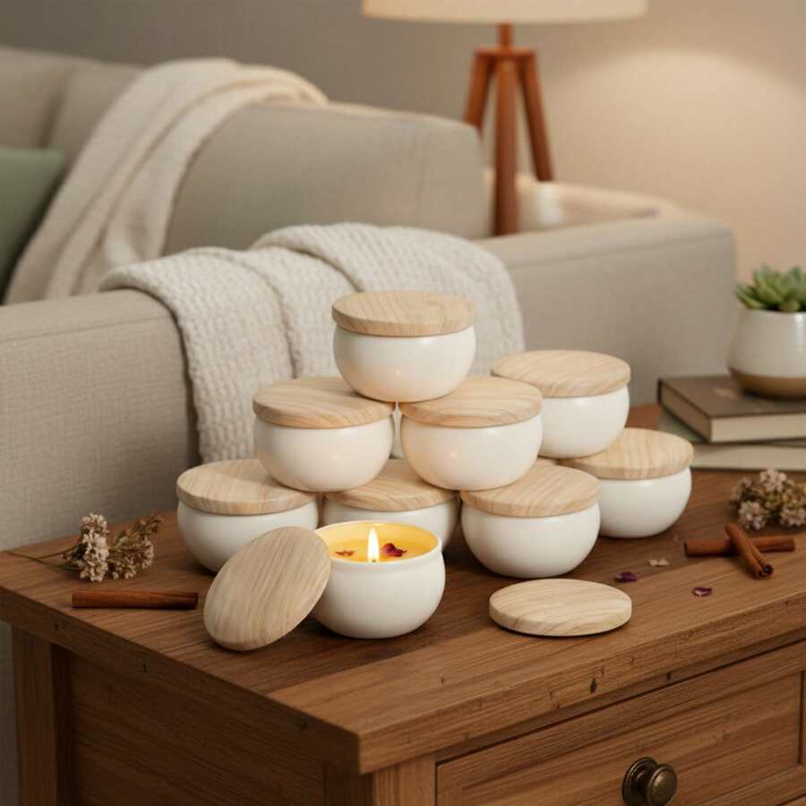 HIZTGHC 10 Empty Candle Jars (2.5 Oz Each) With Wood Grain Lids, DIY ...