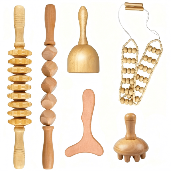 6pcs/1pc Wooden Massage Tools, Full Body Massager, Hand Massager, Suitable For Legs, Shoulders, Neck, Face, Back, Waist, Multi-Functional Body Massage Tool, Body Relaxation Tool, Suitable For Home Use, Can Be Given As Holiday Gifts To Family, Friends, Classmates