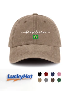水洗復古棒球帽,附 Brasileira 圖案,巴西女孩驕傲風格老爹帽,中性 Y2K 街頭風遮陽帽,適合夏季海灘旅行 - brasileira - 查看 11
