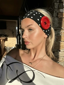 1pc Polka Dot Women's Headband, Vintage Wide Elastic Headband With Red Button, Cute Retro Hair Accessory, Non-Slip Headscarf, Y2K Vintage - Black - View 5