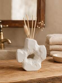 Wabi-Sabi Style Ins Asymmetrical Hollow Rock Vase, Black & White Textured Dual-Use Dried Flower Reed Aromatherapy Diffuser Bottle, Abstract Chinese Style Tea Room Living Room Desktop Decor Gift - Cross-shaped Hollow Aroma Diffuser Bottle - View 5