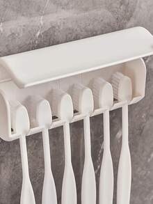 6 Slot Toothbrush Holder With Lid Self Adhesive Toothbrush Organizer For Dorm Bathroom And Shower Holds 6 Toothbrushes - White - View 6