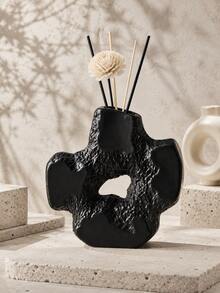 Wabi-Sabi Style Ins Asymmetrical Hollow Rock Vase, Black & White Textured Dual-Use Dried Flower Reed Aromatherapy Diffuser Bottle, Abstract Chinese Style Tea Room Living Room Desktop Decor Gift - Cross-shaped Hollow Aroma Diffuser Bottle - View 9