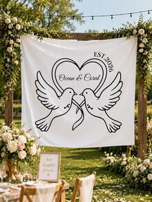 客製化婚禮橫幅「Love Birds」主題，適合情侶派對與婚前慶祝懸掛背景布 - 彩色 - 查看 7