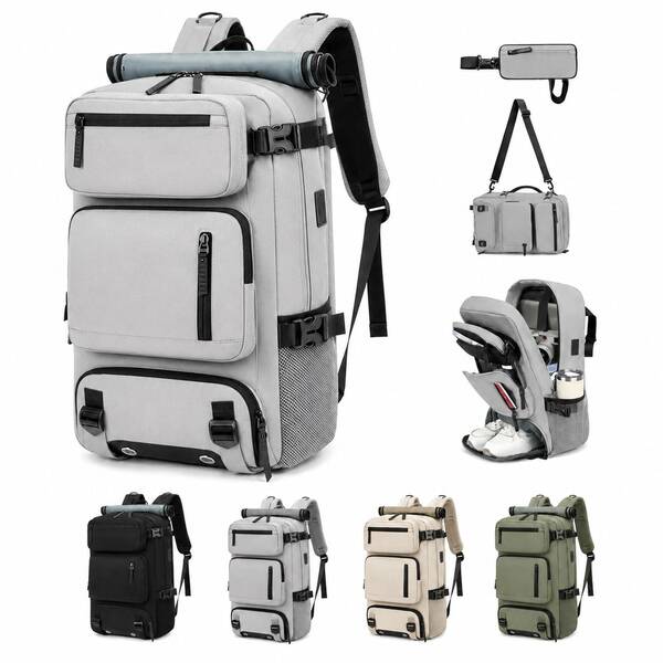 Sport-, camping- och vandringsryggsäck, reseväska med skofack, kan bäras som crossbody, avtagbar som midjeväska, kan bäras i handen