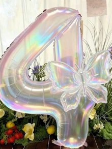2件組 100公分大號彩色透明數字鋁箔氣球，附24英吋彩色蝴蝶結裝飾，適用生日派對、戶外活動、週年紀念、節慶與宴會慶祝 - 彩色 - 查看 7
