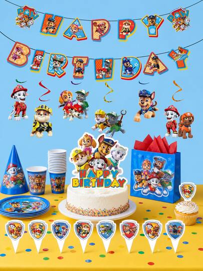 Paw Patrol Themed Set , Includes Cake Flag, Pull The Flag, & , Suitable For Themed Parties, New Year Gatherings, Birthday Parties, Picnics