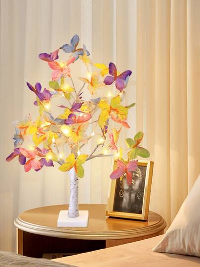 Lámpara de árbol con mariposas LED de colores, luz decorativa nocturna alimentada por USB/batería, decoración artística y romántica, adecuada para bodas, San Valentín, Navidad, dormitorio y fiestas