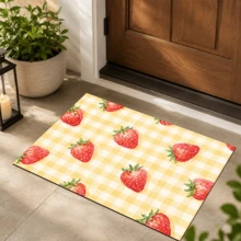 1pc, Home Decor, Strawberry Plaid Pattern Printed Floor Mat, Diatomaceous Earth Kitchen Rug, Kitchen Mat, Floor Mat, Easy To Clean, Printed Rectangular, Suitable For Living Room, Bedroom, Hallway, Bathroom, Laundry Room - Polyester Carpet, Suitable For Indoor And Outdoor Home Decor - Multicolor - View 8
