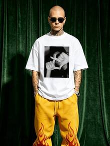 Herren Sommer Lässig Weich Rundhals Kurzarm-Shirt, Rapper Handgesten Muster Grafik ist geeignet für den täglichen Gebrauch. - Weiss - Übersicht 1