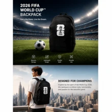 FIFA 2026新款印花背包，輕量時尚，多功能易攜帶，休閒風格，柔軟材質 - 黑色 - 查看 3