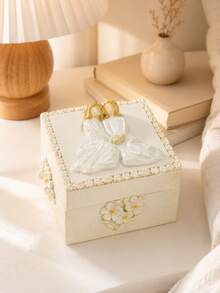 Cream White Friendship Jewelry Box, Vintage Girls Trinket Box With Lid, Cute Ring Earring Necklace Storage Case, Small Vanity Organizer, Coquette Room Decor, Dresser Table Decor, Best Friend Birthday Gift For Women Girls, Pearl Jewelry Holder - A - View 4