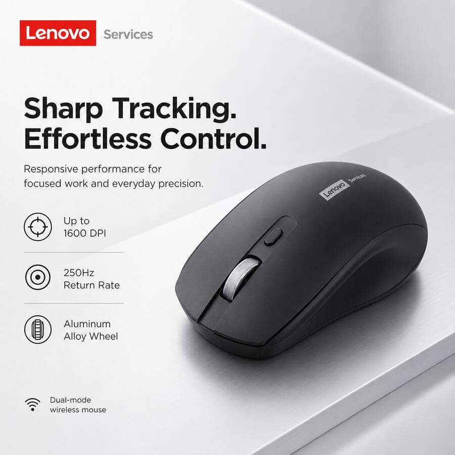 Lenovo N220 Wireless Mouse, USB Connection, Silent Design, Office/Home/Gaming Mouse, Portable & Comfortable, Compatible With Desktop & Laptop