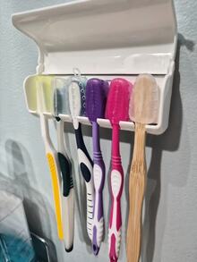 6 Slot Toothbrush Holder With Lid Self Adhesive Toothbrush Organizer For Dorm Bathroom And Shower Holds 6 Toothbrushes - White - View 8