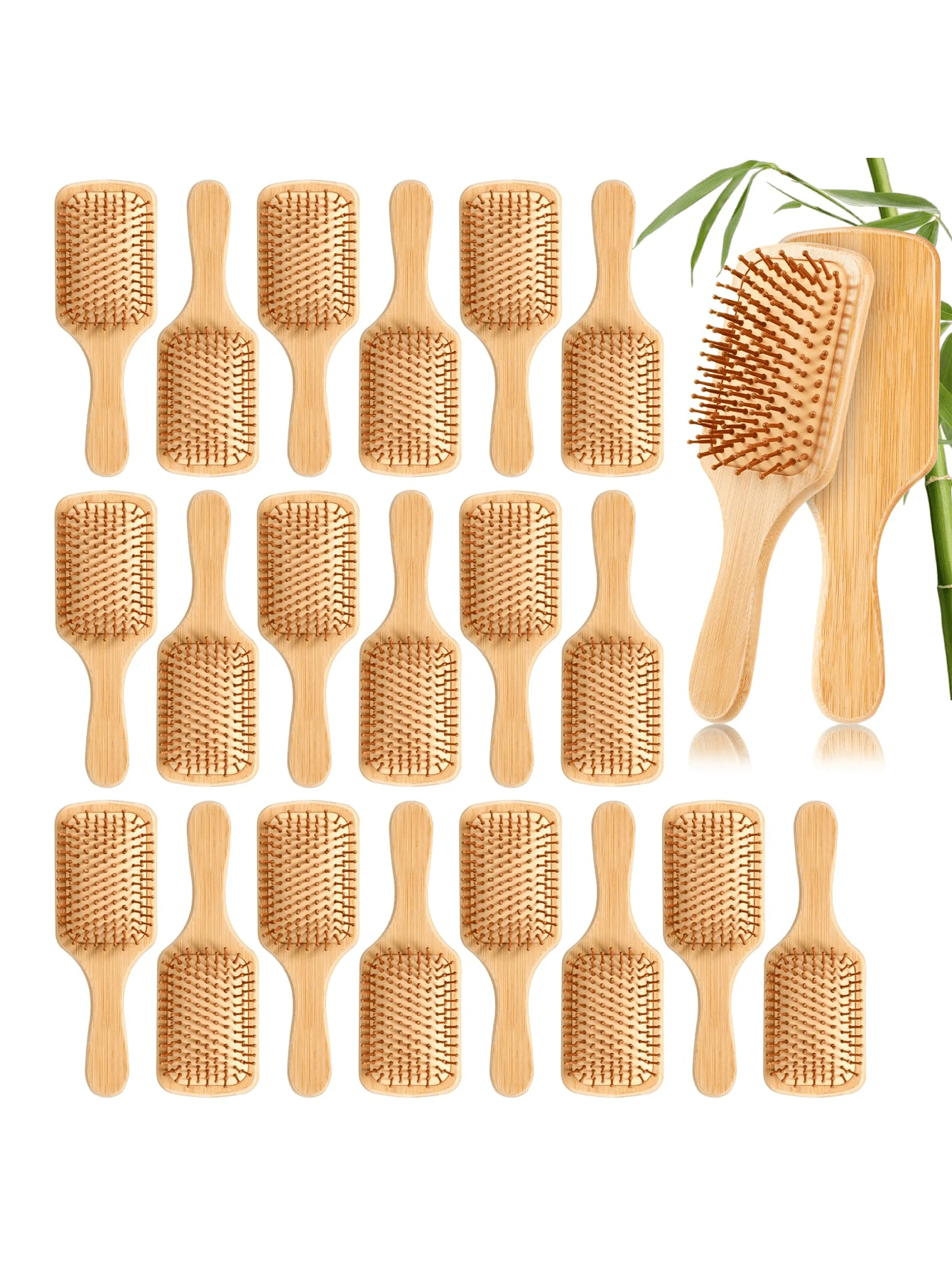 20 Pcs Bamboo Hair Brush Bulk Anti Static Wooden Paddle Brush Scalp Massage Detangling DIY Engraving Gifts For Women Men All Hair Types - 20大方型 - 查看 1
