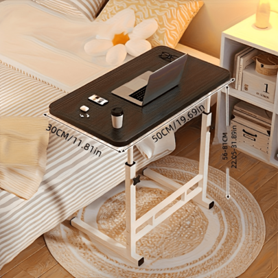 1 Adjustable Height Mobile Computer Desk, With Sturdy Iron Frame And Wooden Desktop, Suitable For Home Office Living Room Sofa, Sit-Stand Height Adjustable Workstation