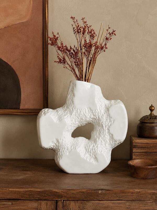 Wabi Sabi Ins Asymmetric Hollow Rock Vase, Black White Textured Dual Use Dry Flower Reed Diffuser Bottle, Abstract Chinese Style Table Decor For Tea Room Living Room Gift