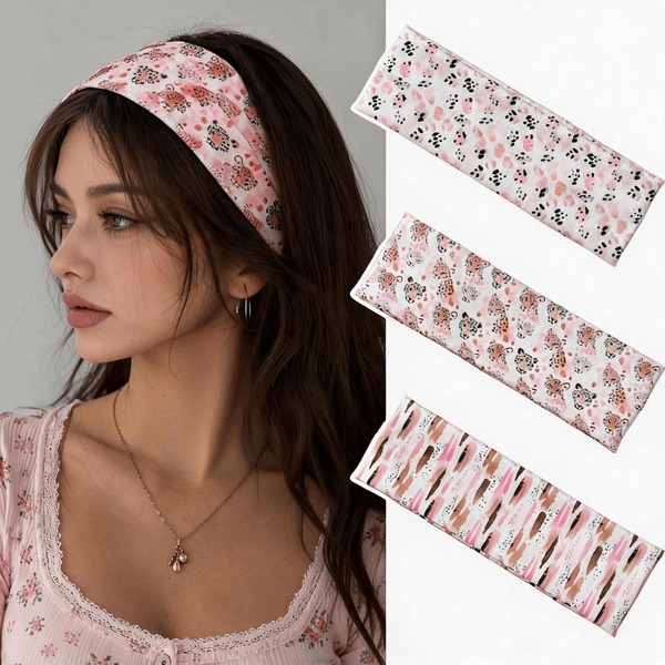 3pcs/1pc Pink Leopard Print Wide Elastic Headband, Women's Soft Stretchy Hairband, Yoga, Makeup, Daily, Party Fashion Accessory