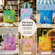 Care Bears 12 Zodiac Signs Canvas Tote Bag, Large Capacity Shoulder Bag, Printed Reusable Shopping Bag, Casual Handbag, Daily Gift - Multicolor - View 8