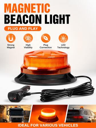 GLANBERT 1pc Truck LED Mini Top Light 12-24V Universal Cigarette Lighter Plug Powered Patrol Light Work Light Suitable For Forklifts And Trailers