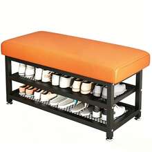 1PCS Shoe Bench Stool Shoe Storage Rack Cabinet Organiser With Cushion Padded Seat Unit - Orange - View 2