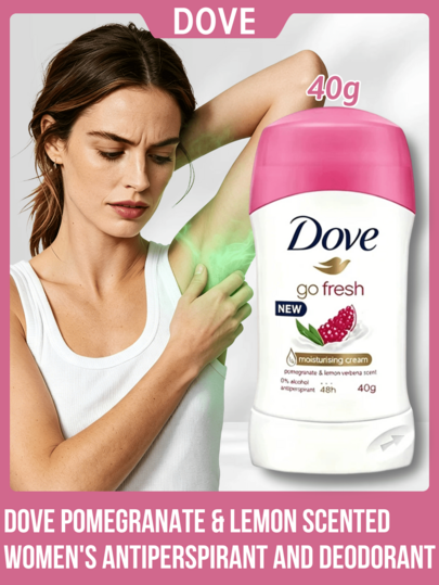 Dove 石榴與檸檬香氛女性止汗除臭膏，48小時吸汗微鹽配方，持久清新乾爽不黏膩，便攜式，0%酒精，保濕乳霜，吸汗腋下護理，異味控制，日常夏季敏感肌適用，40g