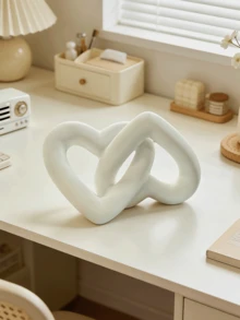 White Heart-Shaped Knot Sculpture, Modern Geometric Interwoven Heart Sculpture, Desktop Decor, Small Round Statue, Home Decor, Bookshelf, Coffee Table, Bookcase Decoration, Gift - Multicolor - View 13