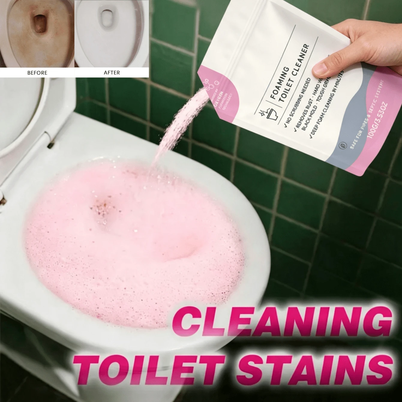 Pó de Limpeza de Vaso Sanitário, Limpador de Vaso Sanitário, Limpador de Vaso Sanitário Espumante, Removedor de Manchas de Vaso Sanitário, Redução de Odor de Limpeza Diária, Descalcificador, Limpador de Vaso Sanitário Perfumado, Acessórios de Banheiro - multicolorido - Visão 1