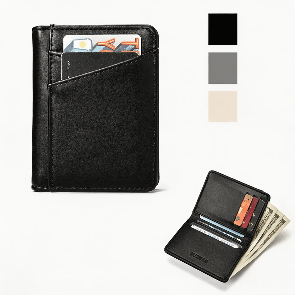 New PU Leather Men's Wallet & Card Holder, Multiple Card Slots, Compact & Minimalist Design, Suitable For Storing ID And Various Cards - Multicolor - View 1