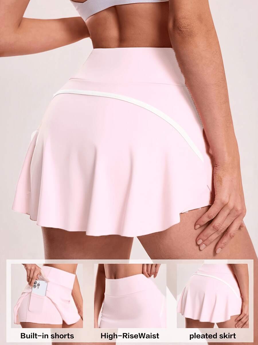 1pc Women's Sports Skirt, High Waist With Pockets Design, Suitable For Tennis, Golf And Other Sports, Pink