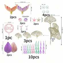 25 piezas/Set Decoraciones de Pastel Tema Oceánico Sirena, Cola de Sirena, Estrella de Mar, Coral, Conchas, Fiesta de Cumpleaños en la Playa - Multicolor - Ver 8