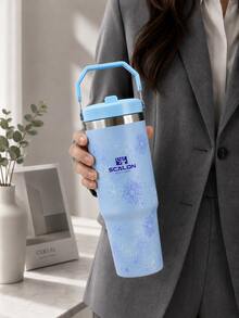 SCALON 30oz/900ML 1個蝴蝶結印花不鏽鋼保溫隨行杯，附手把與吸管杯蓋，相容汽車杯架，大容量冷熱保溫旅行馬克杯，粉紫藍三色甜美女孩風水壺，學生通勤便攜咖啡杯，送給好友的生日禮物，四季通用真空保溫瓶，附蓋吸管水杯 - 彩色 - 查看 8