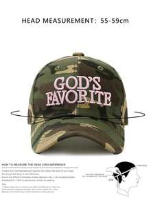 1 pezzo Cappellino da baseball da ragazza con ricamo "God's Favorite", mimetico con schizzi di inchiostro giungla, motivi stampati casuali - A - Visualizzare 6