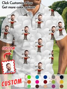 Personalized Men's Polo Shirt With Face Print, Customized Photo Short Sleeve Golf Shirt, Unique Gift For Boyfriend Husband Father, Anniversary Gift - Multicolor - View 1
