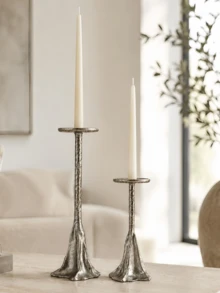 1pc/2pcs Vintage Silver Hammered Metal Candle Holder Set, Sculptural Candle Holders For Dining Table, Fireplace Mantel, Shelf And Home Decor Gift - A - View 9