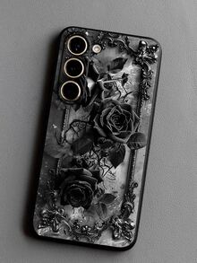 1pc Fashion Creative Black Rose Anti-Drop Anti-Slip Black Phone Case Protective Cover Compatible With Galaxy A04e/A05s/A13/A14/A15/A34/A35/A50/A52/A53/A54/S21/S22/S23/S24/S25/S25Ultra/24fe, [International Version, Not Local Version] - Black - View 5