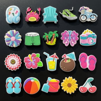 20-Piece Summer Beach Cartoon PVC Shoe Charm Set; Suitable For Clogs, Sandals, Beach Shoes, And Slides; Ideal For Everyday Decoration And Party Favors