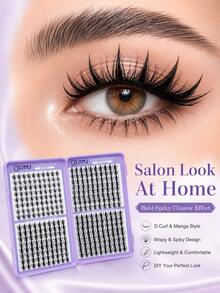 Racimos de pestañas DIY con rizo D definido y efecto esponjoso, extensiones de pestañas postizas ligeras, racimos de pestañas suaves y reutilizables, look de salón en casa para maquillaje natural a glamuroso - Ver 7