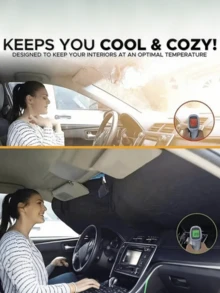 1pc Universal Car Sun Visor, Silver Coated Fabric Steering Wheel Cover, Front Window Sunshade Heat Protection, Suitable For All SUV, Truck And Sedan Steering Wheels - A - View 10