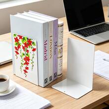 2 Pieces Book Holder, Metal Shelf, White Printed Decorative Shelf, Non Slip Heavy-Duty Shelf, Book, Magazine Or CD Storage Box, Suitable For Home And Office Use. - Printing - View 12