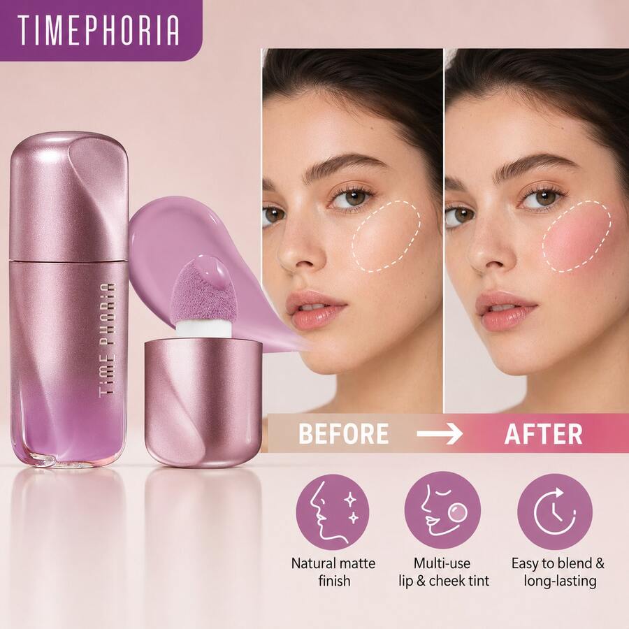 TIMEPHORIA Liquid Blush, Natural Matte Finish, High Pigment Multi-Use Face Blush Makeup, Lightweight Long-Lasting Lip & Cheek Blush Stick, Easy To Blend 08 SUNSET RUSH - 08 SUNSET RUSH - View 1